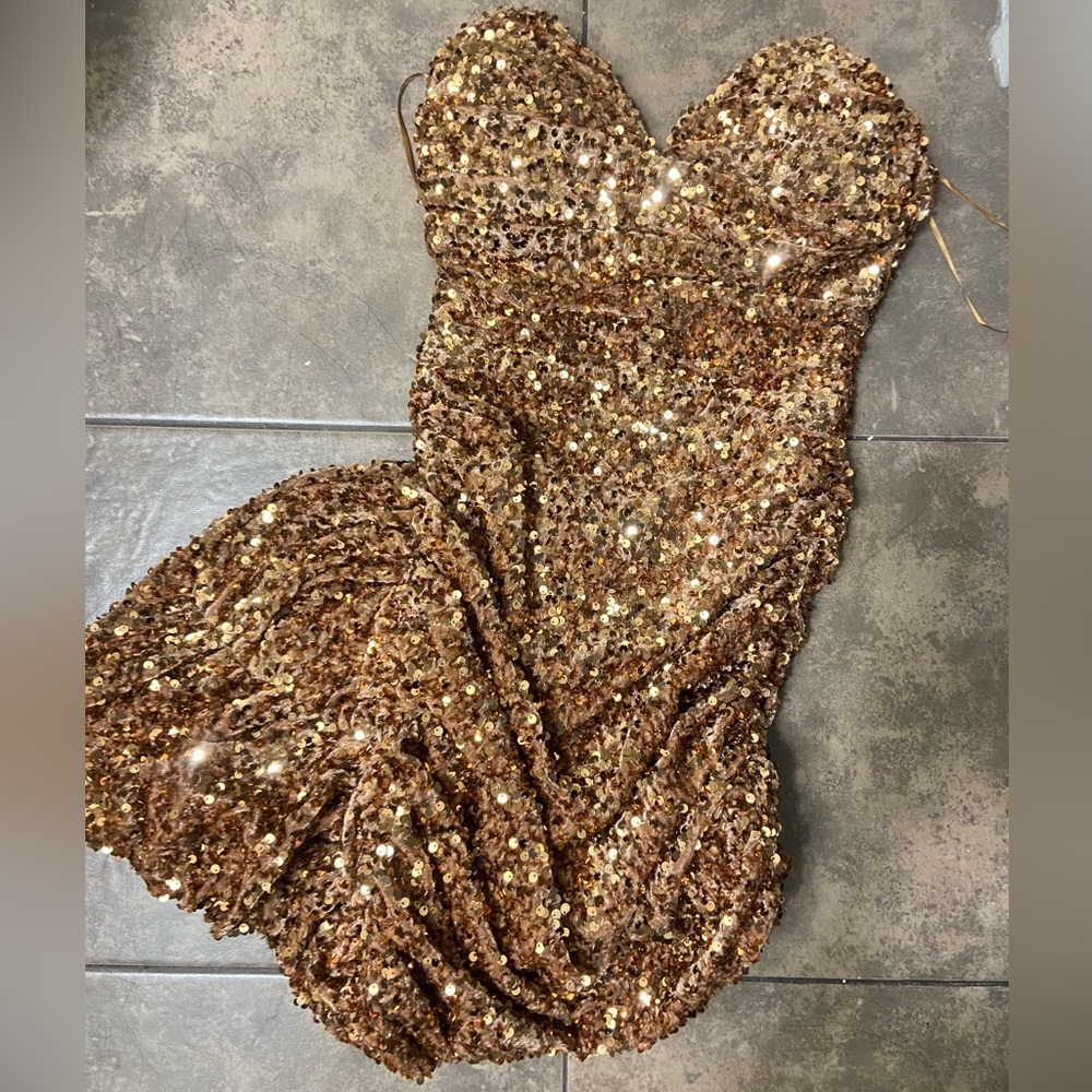 Fashion Nova gold Sequin Strapless Dress